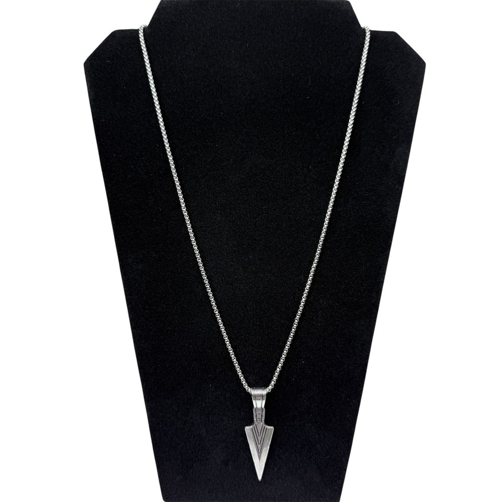 Silver Tone Arrowhead Native Pendant Necklace Rolo Chain Fashion Jewelry